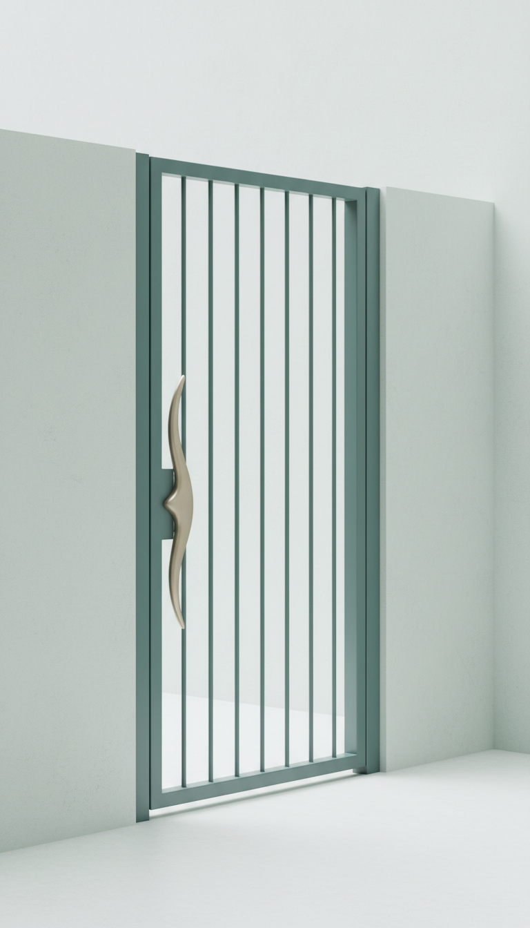 Minimalist Pedestrian Gate With Custom Handle